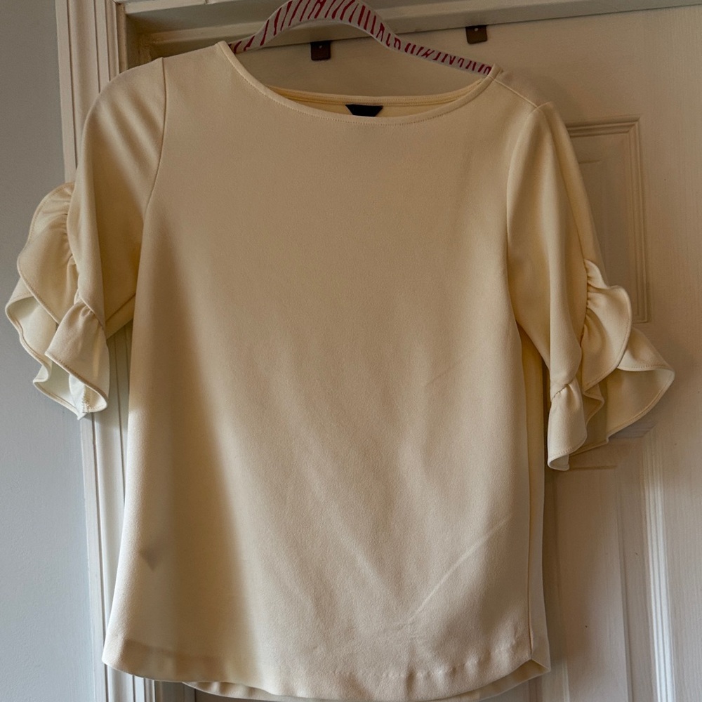 Ann Taylor Cream Ruffle Sleeve Blouse
